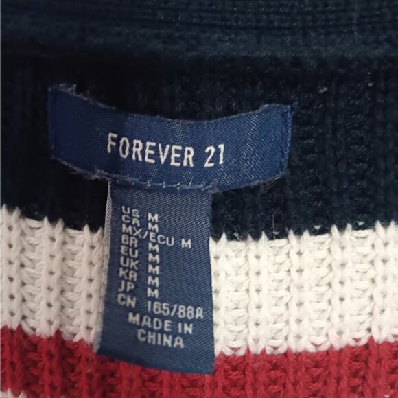 Gently Used Forever 21 Cardigan Red White Blue Striped M - Picture 2 of 5